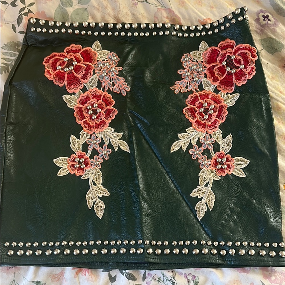 Stunning studded and Embroidered Floral Green Skirt